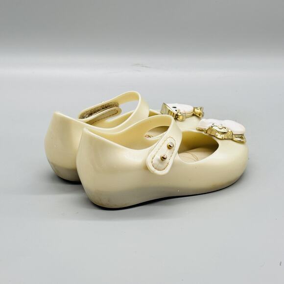 Mini Melissa Shoes Girls 8 White Mary Jane Beauty & Beast Mrs Potts Chip Flats - Picture 8 of 11